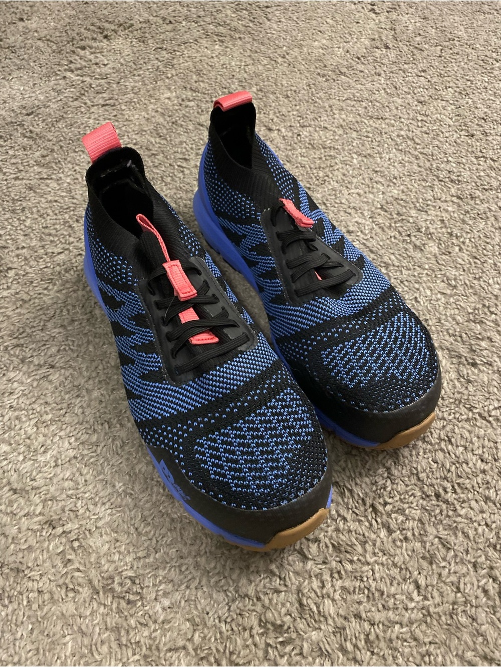 Timberland Black and Blue Knit Slip-On Sneakers with Coral Accents